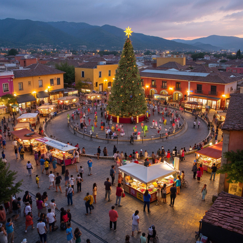 Oaxaca’s town square on Christmas Day in Mexico