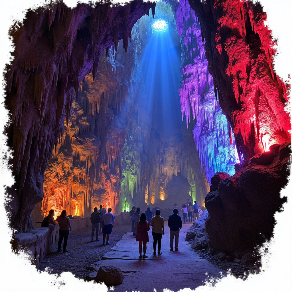 Grutas de Cacahuamilpa during a dramatic evening light show