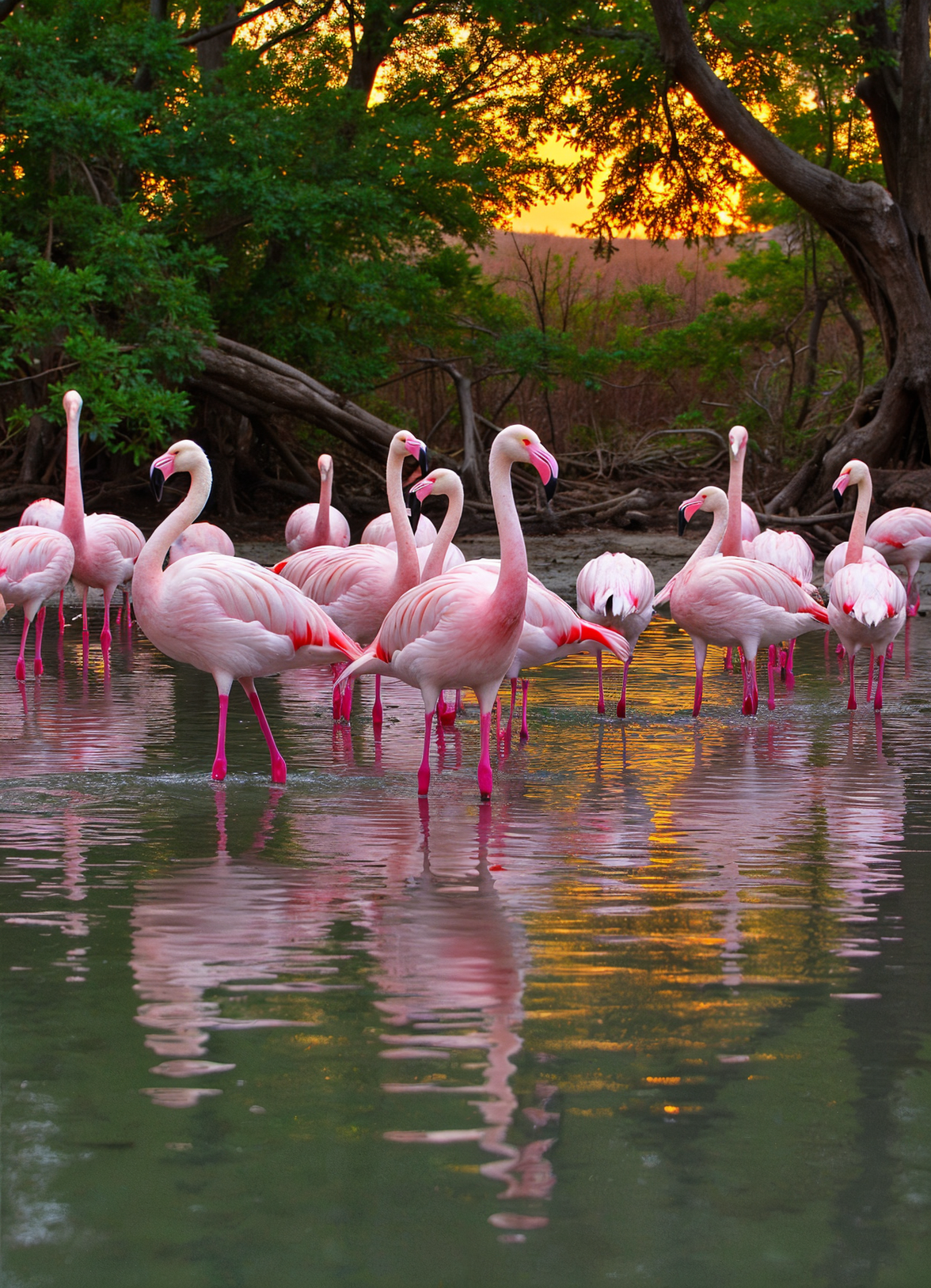 pink flamingos in Celestún, Yucatán